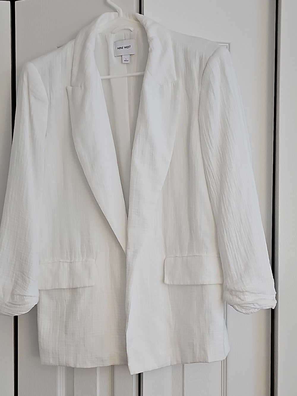 Nine West White Relaxed Notch Lapel Cotton Blazer